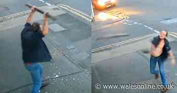 Shocking police footage captures arsonist damaging shop window after setting fire to his flat in dramatic outburst