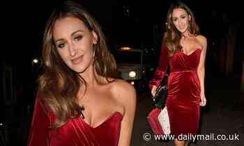Catherine Tyldesley shows off her hourglass curves in a figure-hugging velvet gown