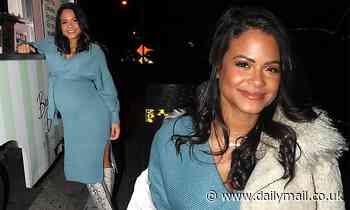 Christina Milian slips into a dreamy turquoise dress as pregnant star checks in on Beignet Box truck