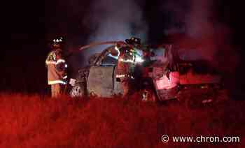 Driver injured after fiery crash with train in east Houston