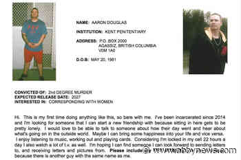 Chilliwack murderer among inmates looking for pen pals online