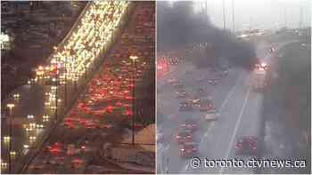 Truck fire on Highway 400 near Finch Avenue closes two northbound lanes