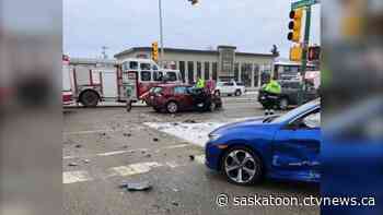 Fire crews respond to three vehicle crash on 8 St.