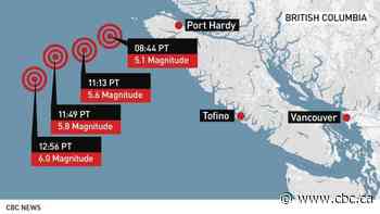 5 quakes strike within hours off Vancouver Island, no damage or injuries reported