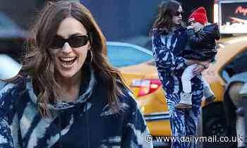 Irina Shayk cuts a casual figure in tie-dye sweatsuit