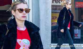 Emma Roberts serves Chanel Oberlin vibes in blue faux fur as she steps out for errands in LA