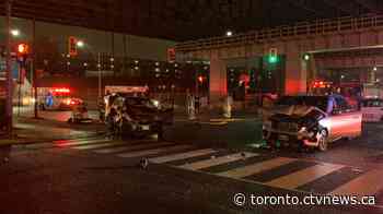 Five people taken to hospital after downtown collision