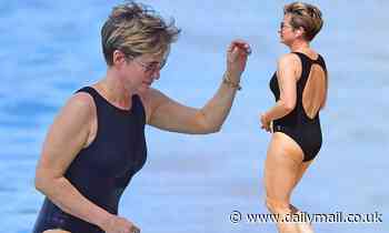 Emma Forbes, 54, showcases her sensational physique in a black cut-out swimsuit in Barbados 