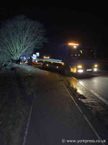 Driver has lucky escape after car crashes into ditch on A64