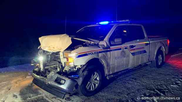 RCMP searching for severely damaged truck after cruiser rammed