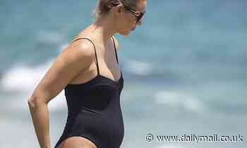 Pregnant Jasmine Yarbrough debuts baby bump in swimsuit at beach with Karl Stefanovic