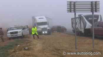 Video captures semi truck careening into first responders at freeway pileup