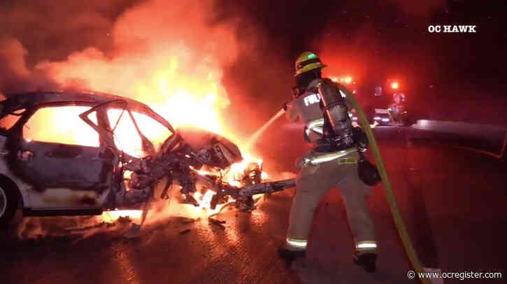 Wrong-way driver, two semis crash on 57 Freeway in Brea