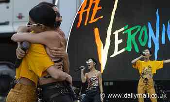 The Veronicas hug before performing at Perth's Origin Fields Festival