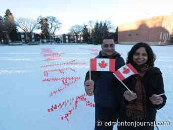 Edmonton couple wishes Canada a happy new decade with big display of small flags