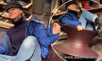 Kara Tointon spinning in wobbly chair while out shopping with her friends