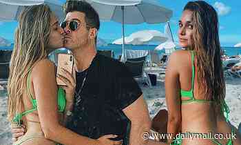 April Love Geary shows off her assets in a lime green bikini while vacationing with Robin Thicke