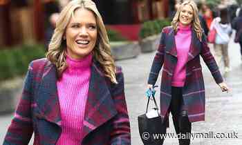 Charlotte Hawkins nails winter chic in vibrant tartan coat and fuchsia sweater