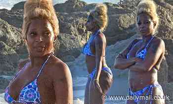 Mary J Blige flaunts her figure in a bikini during makeup free beach day in Miami with friends 