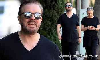 Ricky Gervais takes a stroll through Beverly Hills with partner Jane Fallon ahead of Golden Globes