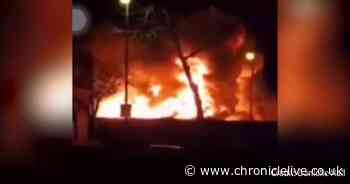The moment flames ripped through Wallsend tyre yard as residents evacuated