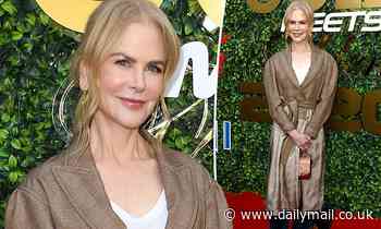 Nicole Kidman wears tan coat at Gold Meets Golden party