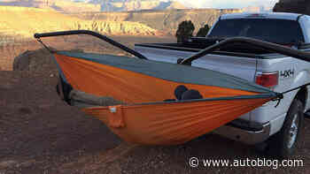 This hammock hitch stand turns your truck into a relaxation station