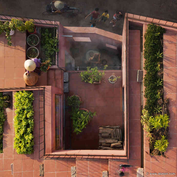 TAA Design tops red house in Vietnam with a stepped vegetable garden