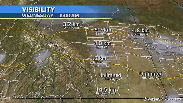 Dense fog results in poor visibility in Calgary and surrounding areas