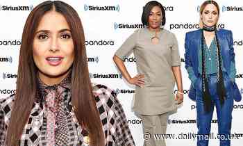 Salma Hayek rocks pink plaid suit and joins Like A Boss co-stars for SiriusXM Town Hall