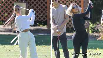 Kim & Khloe Kardashian Go Swinging on a Golf Course