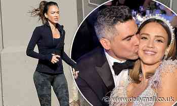 Jessica Alba jogs on set of L.A.'s Finest... before celebrating husband Cash Warren's 41st birthday