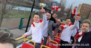 Cardiff five-a-side team celebrates unbeaten season with open-top bus tour