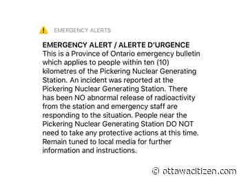 Ontario reports 'incident' at Pickering nuclear power station, emergency alert wakes shaken residents