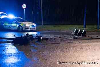 Crash on busy road in York - traffic lights destroyed