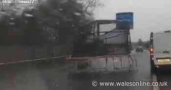 Huge trampoline blown into middle of motorway as Storm Brendan sweeps in