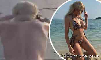 Chloe Ferry leaves little to the imagination as she goes topless in thong bikini bottoms