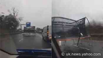 Watch: Drivers dodge trampoline that was blown on to busy motorway
