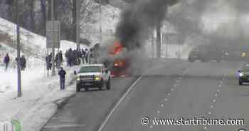 School bus catches fire on I-494; initial word is no injuries