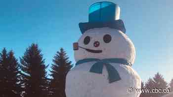 Corncob pipe and button nose: Giant snowman towers over Alberta acreage