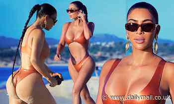 Kim Kardashian wears bronze monokini on Mexican beach