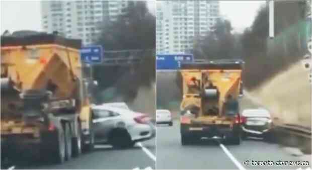 Truck driver involved in bizarre collision tells police he wasn't aware of crash