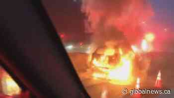 Vehicle catches fire on Groat Road