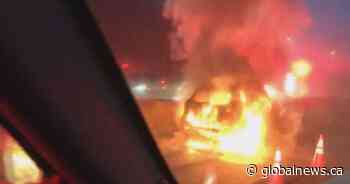 Vehicle fire closes portion of Groat Road in central Edmonton