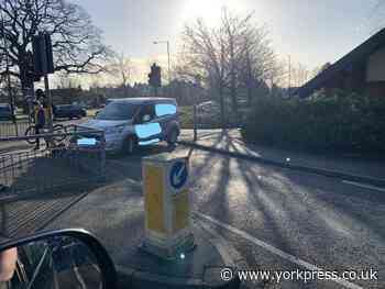 Van crashes into pelican crossing railings near York Tesco store