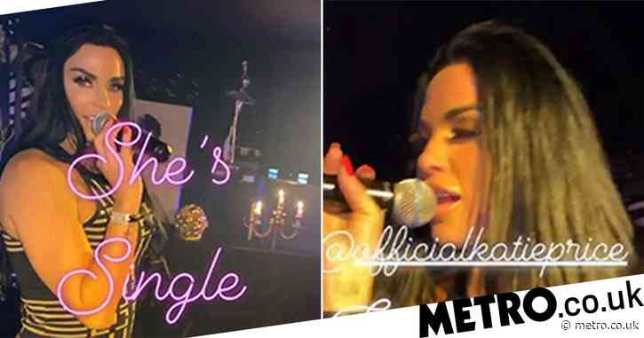 Katie Price confirms she’s single as she takes to the stage to sing to diners at Essex restaurant