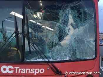 OC Transpo bus window smashed by flying ice on Highway 417