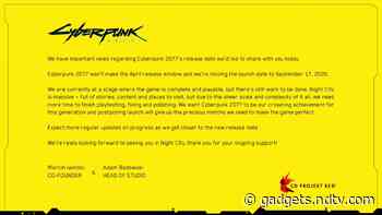 Cyberpunk 2077 Delayed by CD Projekt Red, Slated to Release on September 17 Now