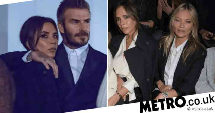 David and Victoria Beckham look loved up as they join Kate Moss at Dior fashion show