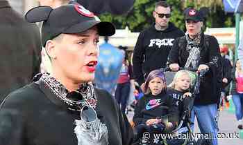 Pink spotted with husband Carey Hart and their two children at Disney's California Adventure Park